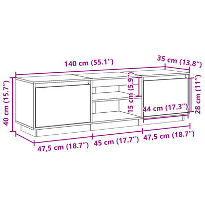 vidaXL TV skrinka voskovohnedá 140x35x40 cm masívna borovica