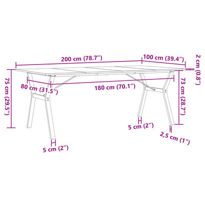 vidaXL Jedálenský stolík v tvare Y 200x100x75 cm borovica a liatina