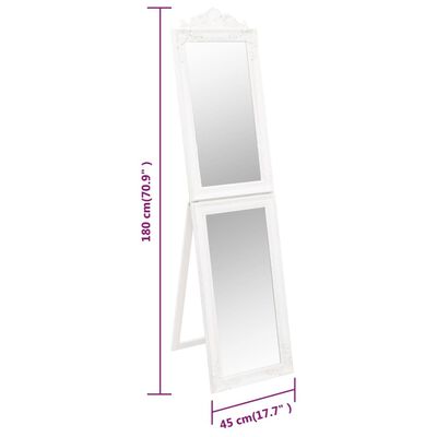 vidaXL Voľne stojace zrkadlo biele 45x180 cm