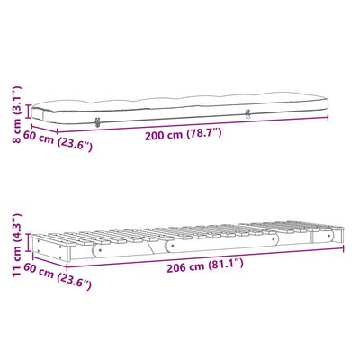 vidaXL Rozkl. futonová pohovka s matracom biela 60x206x11 cm borovica