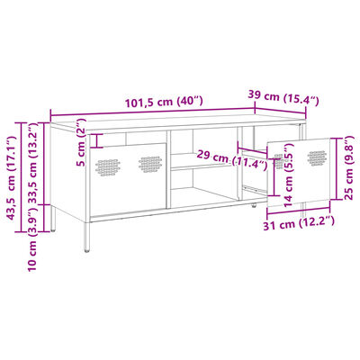 vidaXL TV skrinka olivovozelená 101,5x39x43,5 cm oceľ