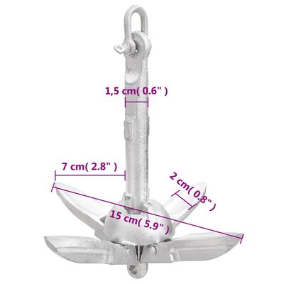 vidaXL Skladacia kotva s lanom strieborná 0,7 kg kujné železo