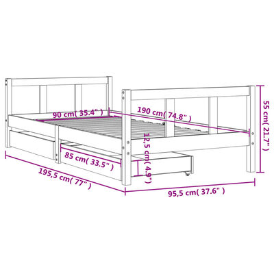 vidaXL Rám detskej postele so zásuvkami 90x190 cm masívna borovica