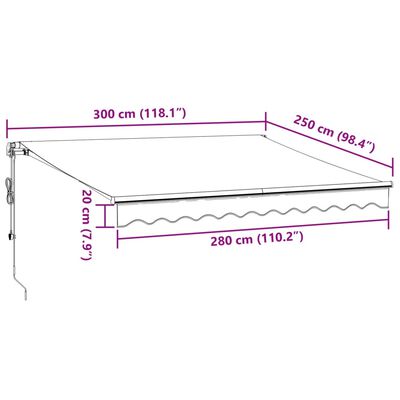 vidaXL Automaticky zaťahovacia markíza s LED burgundská 300x250 cm