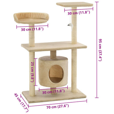 vidaXL Škrabadlo pre mačky so sisalovými stĺpikmi 95 cm, béžové