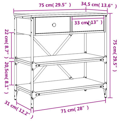 vidaXL Konzolový stolík dub sonoma 75 x 34,5 x 75 cm kompozitné drevo