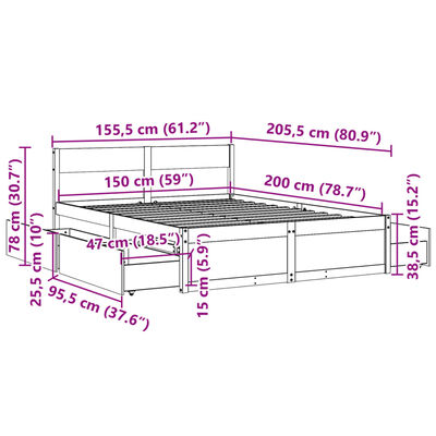 vidaXL Posteľ bez matraca voskový 150x200 cm masívna borovica