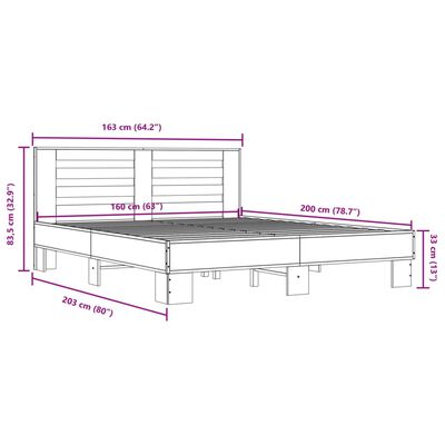 vidaXL Posteľný rám dymový dub 160x200 cm kompozitné drevo a kov