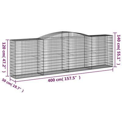 vidaXL Oblúkové gabionové koše 3 ks 400x50x120/140 cm pozink. železo