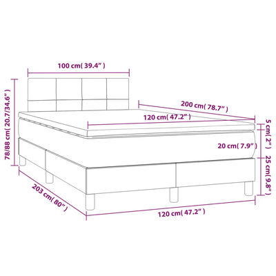 vidaXL Posteľný rám boxsping matrac a LED tmavozelený 120x200 cm zamat