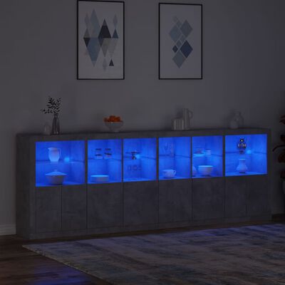 vidaXL Komoda s LED svetlami betónovo-sivá 283x37x100 cm