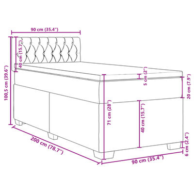 vidaXL Posteľný rám boxsping s matracom bledosivý 90x200 cm zamat