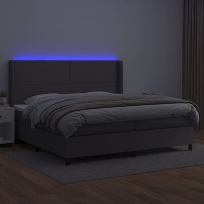 vidaXL Boxspring posteľ s matracom a LED sivá 200x200 cm umelá koža