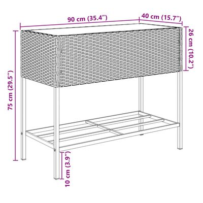 vidaXL Záhradné kvetináče s policou 2 ks sivé 90x40x75 cm polyratan