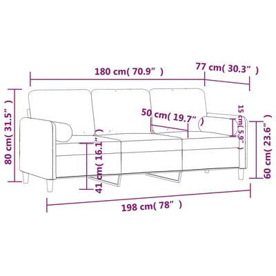 vidaXL 3-miestna pohovka s vankúšmi ružová 180 cm zamat