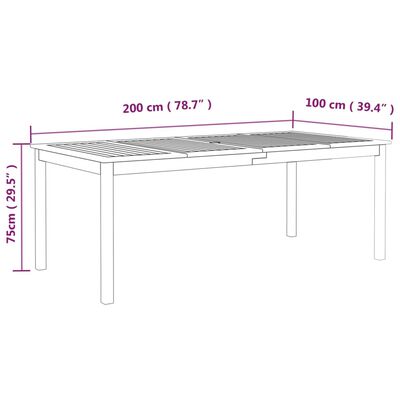 vidaXL Záhradný stôl sivý 200x100x75 cm masívne akáciové drevo