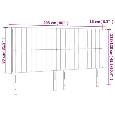 vidaXL Čelo postele so záhybmi bledosivé 203x16x118/128 cm zamat