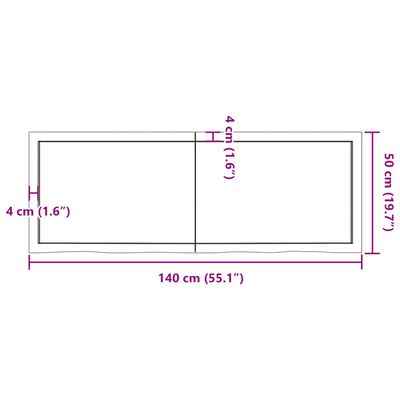 vidaXL Nástenná polica tmavohnedá 140x50x(2-4)cm ošetrený dubový masív