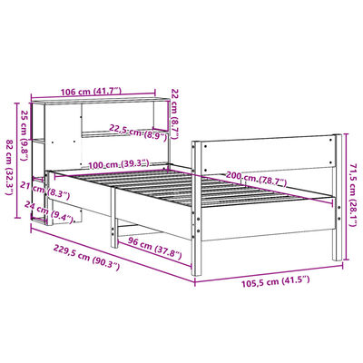 vidaXL Posteľ s knižnicou bez matraca biela 100x200cm borovicový masív