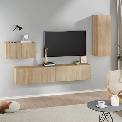 vidaXL 4-dielna súprava TV skriniek dub sonoma spracované drevo