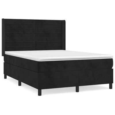 vidaXL Posteľný rám boxspring s matracom čierny 140x190 cm zamat