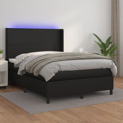 vidaXL Boxspring posteľ s matracom a LED čierna 140x200 cm umelá koža