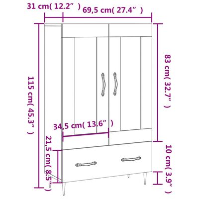 vidaXL Vysoká skrinka biela 69,5x31x115 cm kompozitné drevo