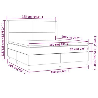 vidaXL Posteľný rám boxsping matrac a LED tmavomodrý 160x200 cm zamat