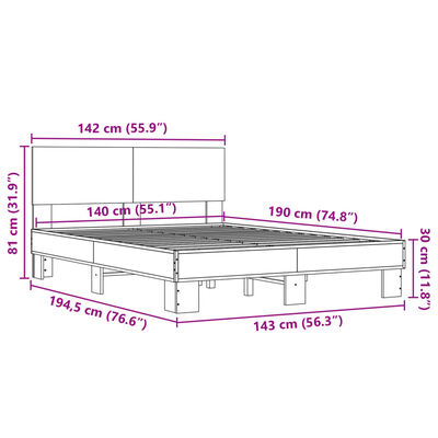 vidaXL Posteľný rám sivý sonoma 140x190 cm kompozitné drevo a kov