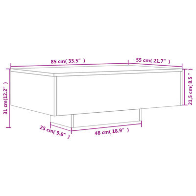 vidaXL Konferenčný stolík s LED svetlami dymový dub 85x55x31 cm