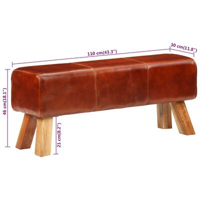 vidaXL Gymnastická lavica 110 cm hnedá pravá koža a mangovníkový masív