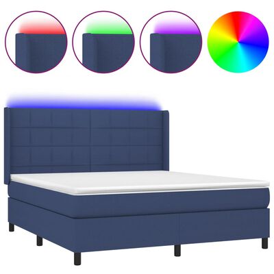 vidaXL Posteľ boxsping s matracom a LED modrá 160x200 cm látka