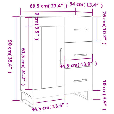 vidaXL Komoda hnedý dub 69,5x34x90 cm kompozitné drevo