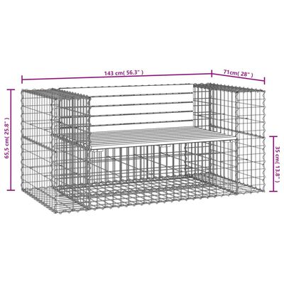 vidaXL Záhradná lavička gabiónový dizajn 143x71x65,5cm masív. borovica