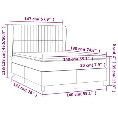 vidaXL Posteľný rám boxsping s matracom tmavozelený 140x190 cm zamat