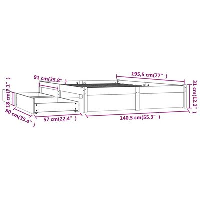 vidaXL Posteľný rám so zásuvkami čierny 135x190 cm dvojlôžko