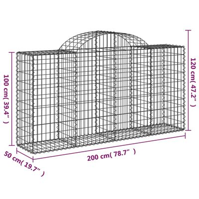 vidaXL Oblúkové gabiónové koše 5ks 200x50x100/120cm pozinkované železo