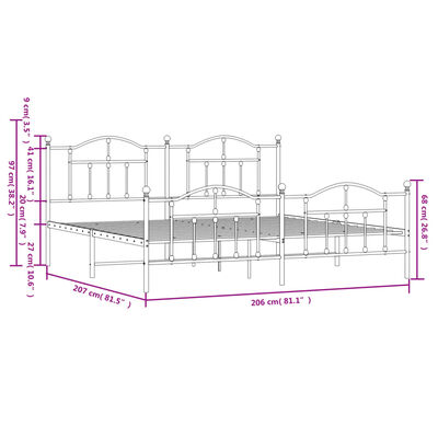 vidaXL Kovový rám postele s čelom a podnožkou biely 200x200 cm