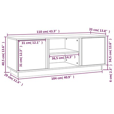 vidaXL TV skrinka čierna 110x35x40,5 cm masívna borovica