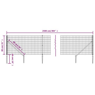 vidaXL Drôtený plot s kotviacimi hrotmi antracitový 0,8x25 m