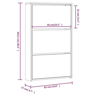 vidaXL Botník so zrkadlom 3-poschodový hnedý dub 63x17x102,5 cm