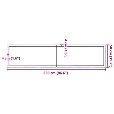 vidaXL Nástenná polica tmavohnedá 220x50x(2-6)cm ošetrený dubový masív