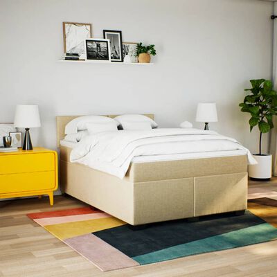 vidaXL Posteľný rám boxspring s matracom krémový 160x200 cm látka