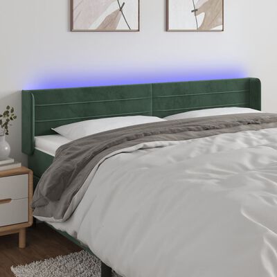 vidaXL Čelo postele s LED tmavozelené 203x16x78/88 cm zamat