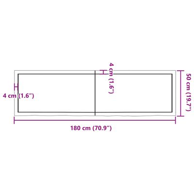 vidaXL Kúpeľňová doska 180x50x(2-4) cm neošetrený masív