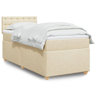 vidaXL Posteľný rám boxspring s matracom krémový 90x190 cm látka