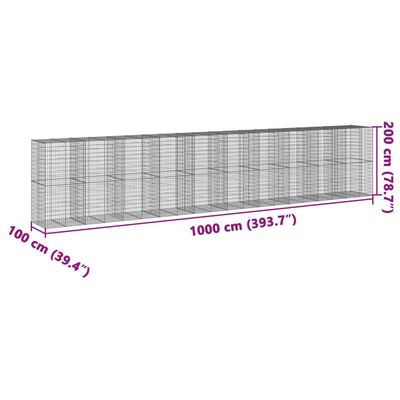 vidaXL Gabiónový kôš s krytom 1000x100x200 cm pozinkované železo