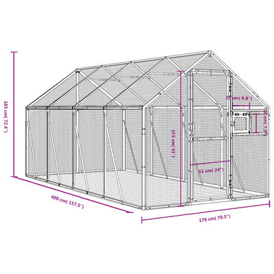 vidaXL Voliéra strieborná 1,79x4x1,85 m hliník