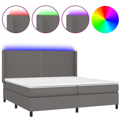 vidaXL Boxspring posteľ s matracom a LED sivá 200x200 cm umelá koža