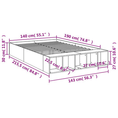 vidaXL Posteľný rám sivý dub sonoma 140x190 cm borovicový masív